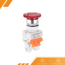 22mm Mounting Latching Emergency Stop Push Button Switch, AC250V 10A 24V 1NO 1NC