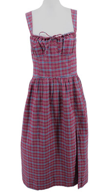 Free People Laters Baby Midi Dress Size Medium Plum Plaid Coquette Milkmaid New