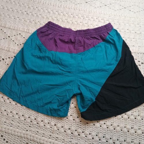 Vtg Laguna Mens L Purple Teal Black Color Block 90s Lined Swim Trunks Rad Nylon - Picture 13 of 14