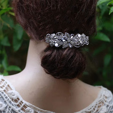 4 PCS Hair Barrettes for Women Ladies, Flower Crystal Rhinestones Barrette Pe...