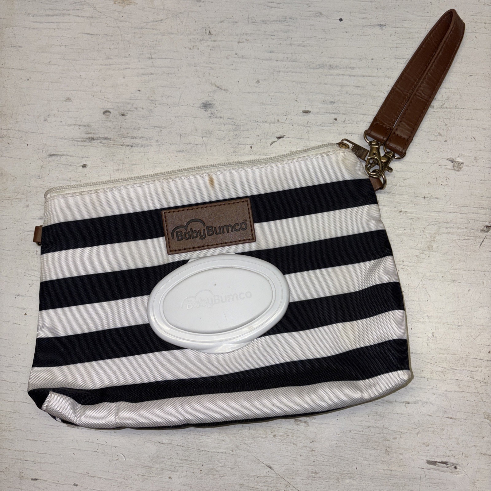 & Baby Wipe Case Clutch Wristlet Black White Stripes