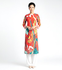 NWOT Women's Modern Red Graphic Lunar New Year Print Ao Dai Size 6