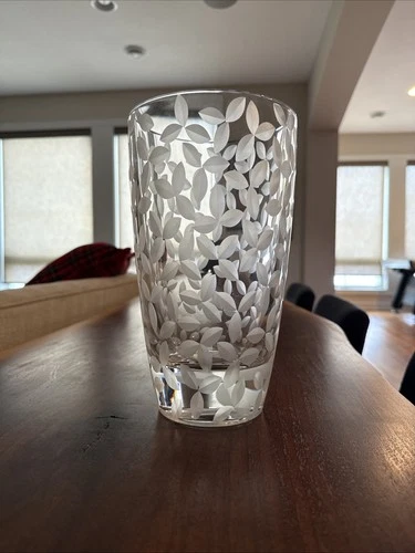 Vintage Tiffany & Co. Crystal Vase Etched Leaf Pattern Art Glass Decor