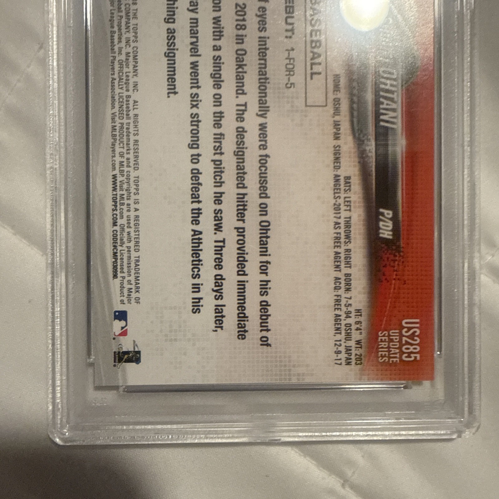SHOHEI OHTANI PSA 10 2018 TOPPS UPDATE #US285 ROOKIE RC ANGELS view 4