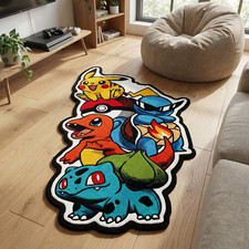 Pikachu Charmander Bulbasaur Squirtle Pokemon Anime Rug Gaming Room Carpet Decor