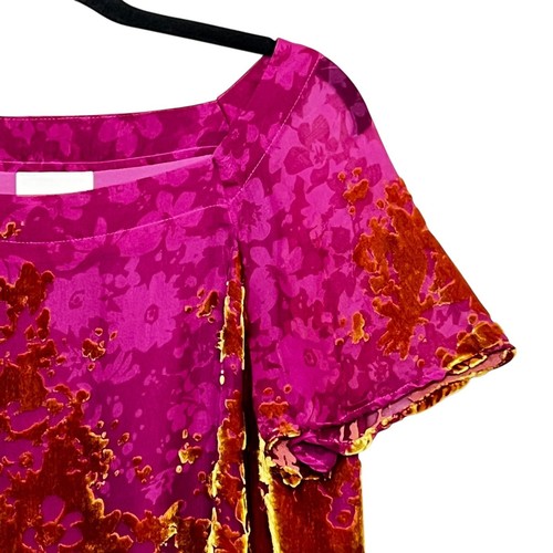 Anthropologie Maeve Velvet Burnout Blouse XS Pink Gold Floral Sheer Silk Blend - Picture 6 of 11