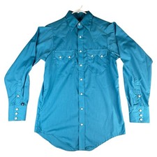 Rockmount Western Snap Shirt Men  s 14.5 x 33.5 Blue Pearl Snap Long Sleeve USA