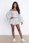 Striped Off-Shoulder Romper in White and Black