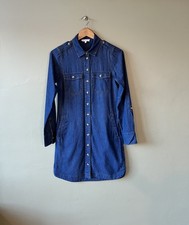 Warehouse Denim Shirt Dress Size 8 100% Cotton Indigo Blue Button Up Chic VGC