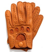 Genuine Leather Reverse Stitched Driving Gloves Medium, Cognac 