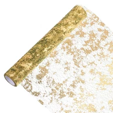 15 Feet Table Runner, Sequin Gold Foil Thin Mesh Table Decor, Army Green Gold