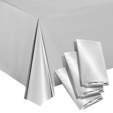 3pcs 54 x 108" Disposable Plastic Rectangular Table Covers Tablecloth 8FT Silver