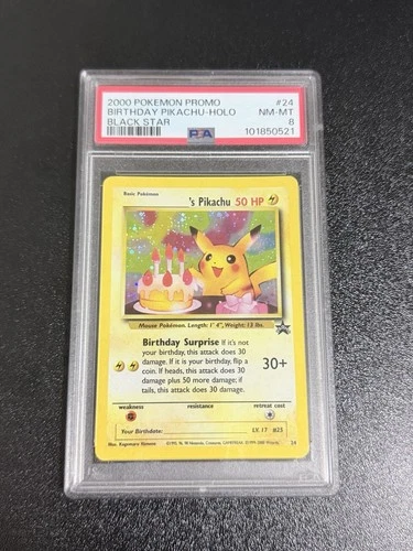 Pokémon TCG Birthday Pikachu #24 2001 Promo Black Star Holo Card PSA 8