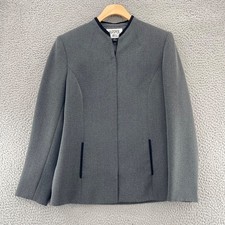 Kasper Blazer Womens 6 Gray PU Trim Full Zip Pockets Collarless Office Career