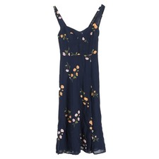 Reformation Fulton Floral Printed Midi Dress in Navy Blue Viscose