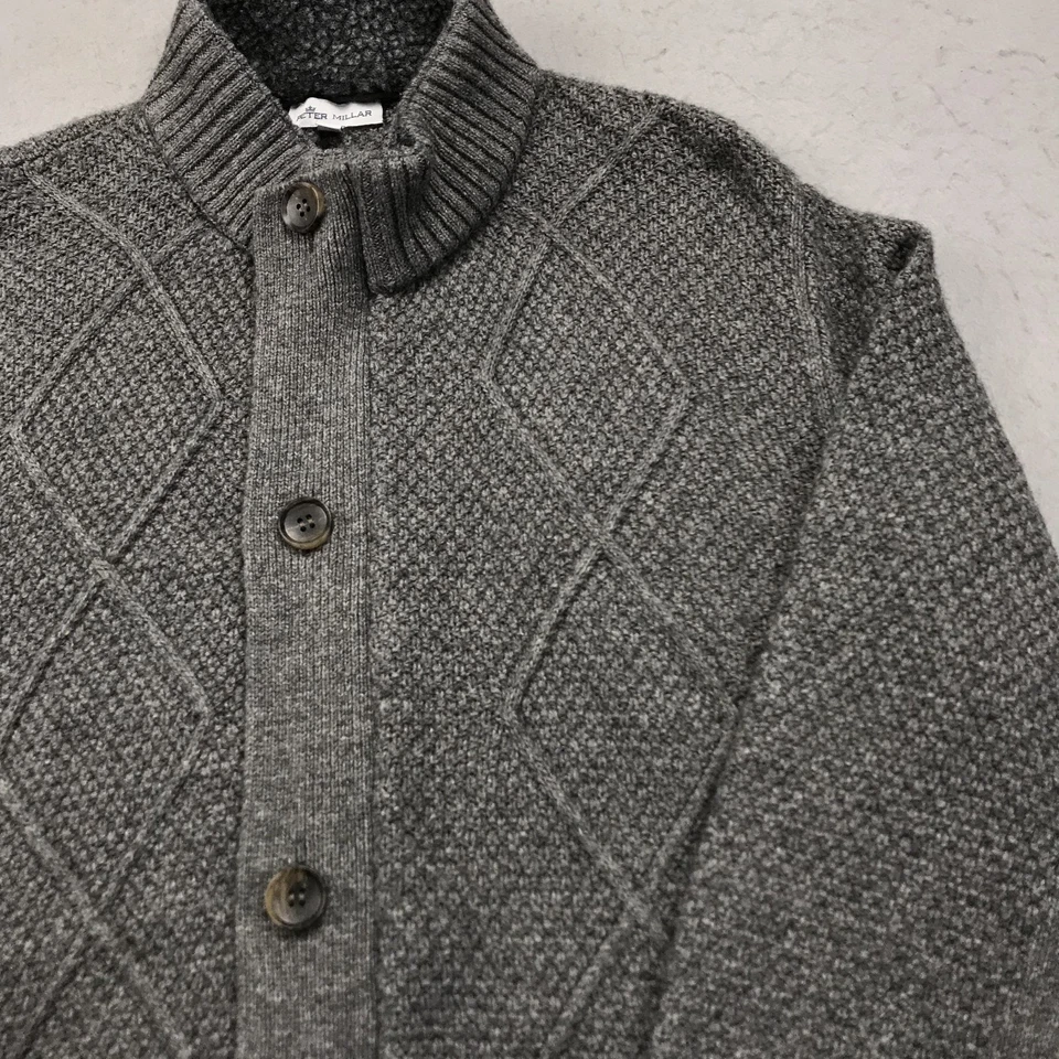 Suéter Peter Millar Para Hombres Gris Medio Cable Cárdigan Lana Yak Cachemira Preppy Foto 3 de 4