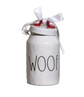 RAE DUNN Artisan Collection Woof  Red Ceramic Kitchen Dog Treat Canister Gift — photo 3