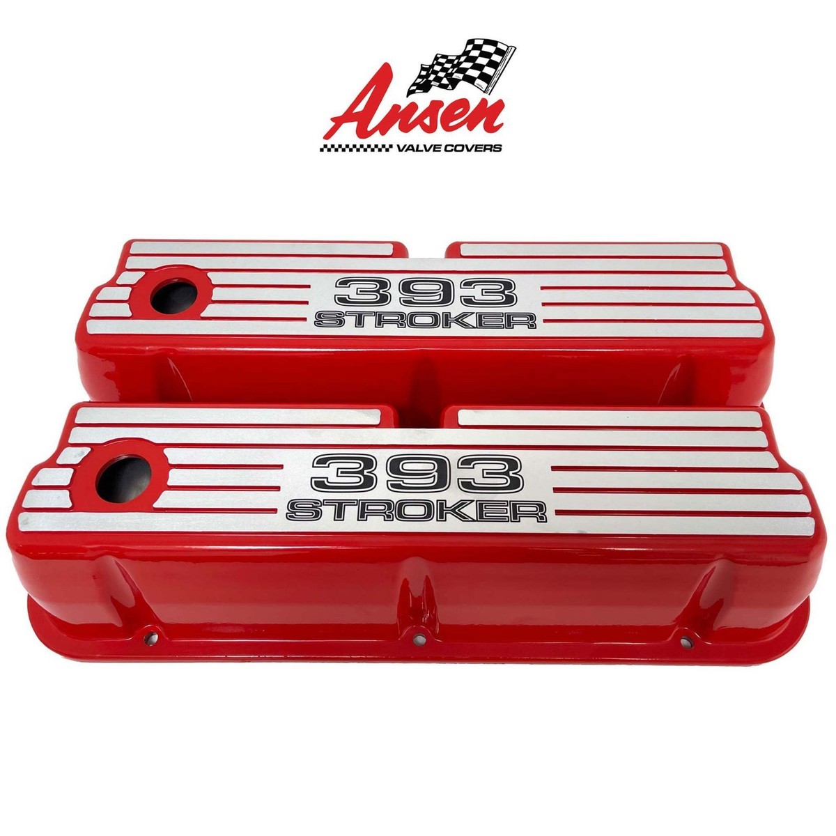 Ford 393 Stroker Tall 351 Windsor Red Valve Covers - Wide Fin