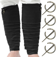 FURPHI Medieval Leg Wraps Woolen Puttees for Men with Brooch Pins Pirate Cosplay