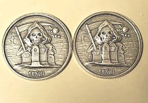 Lot Of 2 Grim Reaper MMXVII 1 Oz .999  Fine Silver Round  2017