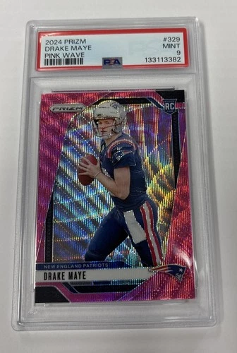 2024 Panini Prizm Drake Maye Rookie Pink WAVE #329 New England Patriots PSA 9