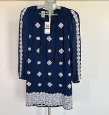 Michael Kors NWT Navy With White Embroidery Tassel Dress Boho Tunic Style