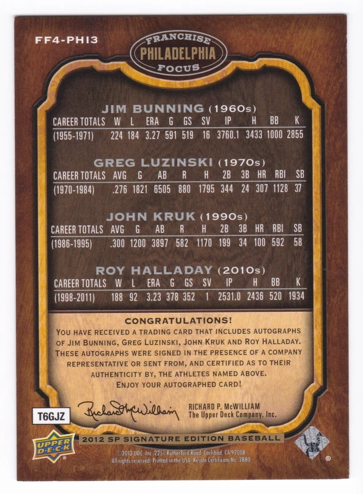 2012 SP Signature Edition Franchise Focus Signatures Philadelphia Quad Auto #/10 - Image 2 of 2