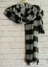 New rectangular Black gray silver glitter stripe stretchy knit shimmer scarf