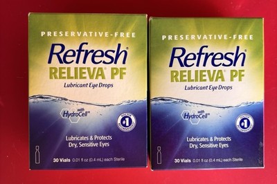 (2) Refresh Relieva PF Lubricant Eye Drops W/Hydrocell   30 EACH Vials EX 4/27