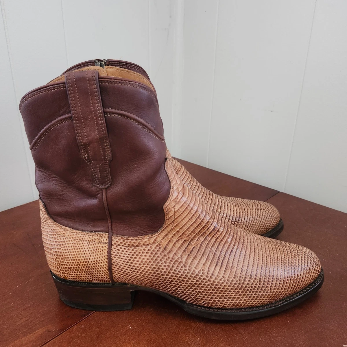 Men Cowboy Zip Up Boots. Vegan Leather.  Rubber Sole Size 11. Brown NWT Cuadra brown casual cowboy cowhide leather zip ankle boots  main image 3