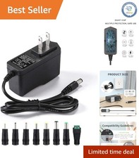 Universal 12V 2A Power Supply with Overload Protection and Built-in Tips