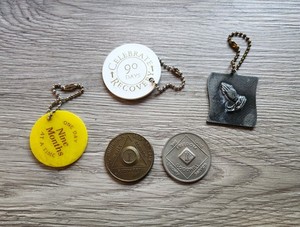 Vtg Coins Keychain Lot A.A. N.A. Celebrate Recovery Serenity Prayer Key Chains