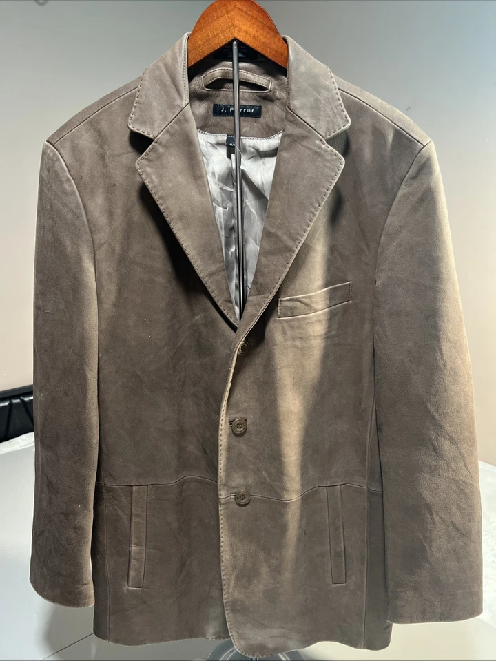 VTG J FERRAR MENS NAPPA LEATHER BLAZER JACKET-TAUPE BROWN COWHIDE SIZE M/M - Image 2 of 4