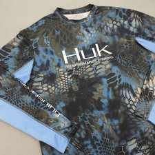 Huk Shirt Mens Small Kryptek Neptune Performance Fishing Long Sleeve Camo