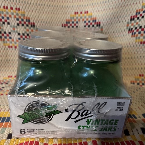 6 American Heritage Collection Green Glass BALL Vintage Style Pint Jars New - Picture 4 of 10
