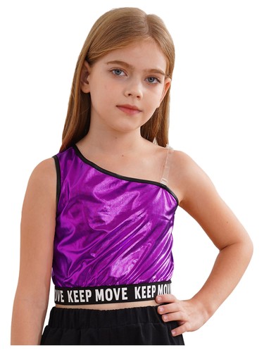 Girls Vest Fashion Dancewear Fancy Camisole Glitter Crop Tops Party Outfits Tee - Picture 20 of 59