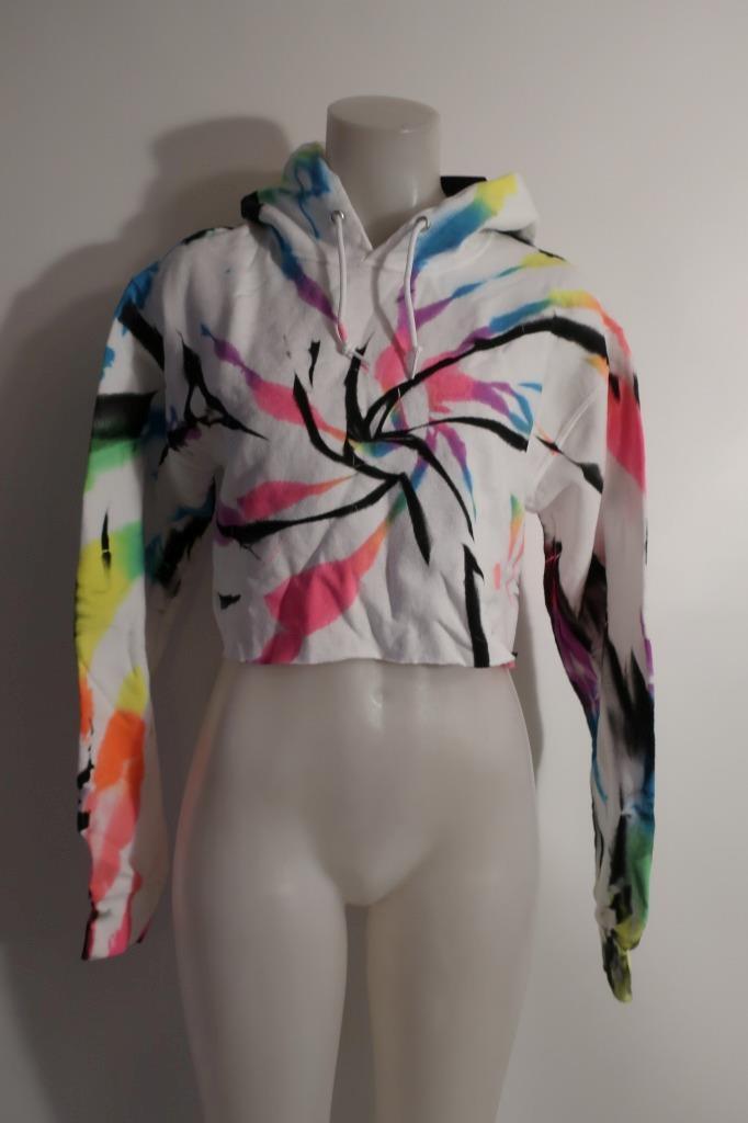 NWT Womens MYRRHE White, Neon Rainbow Tie Dyed Cropped Hoodie S* | eBay