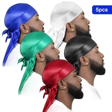 5 PCS Solid Color Universal Women's Men's Cooling Durag for Daily & Party Wear