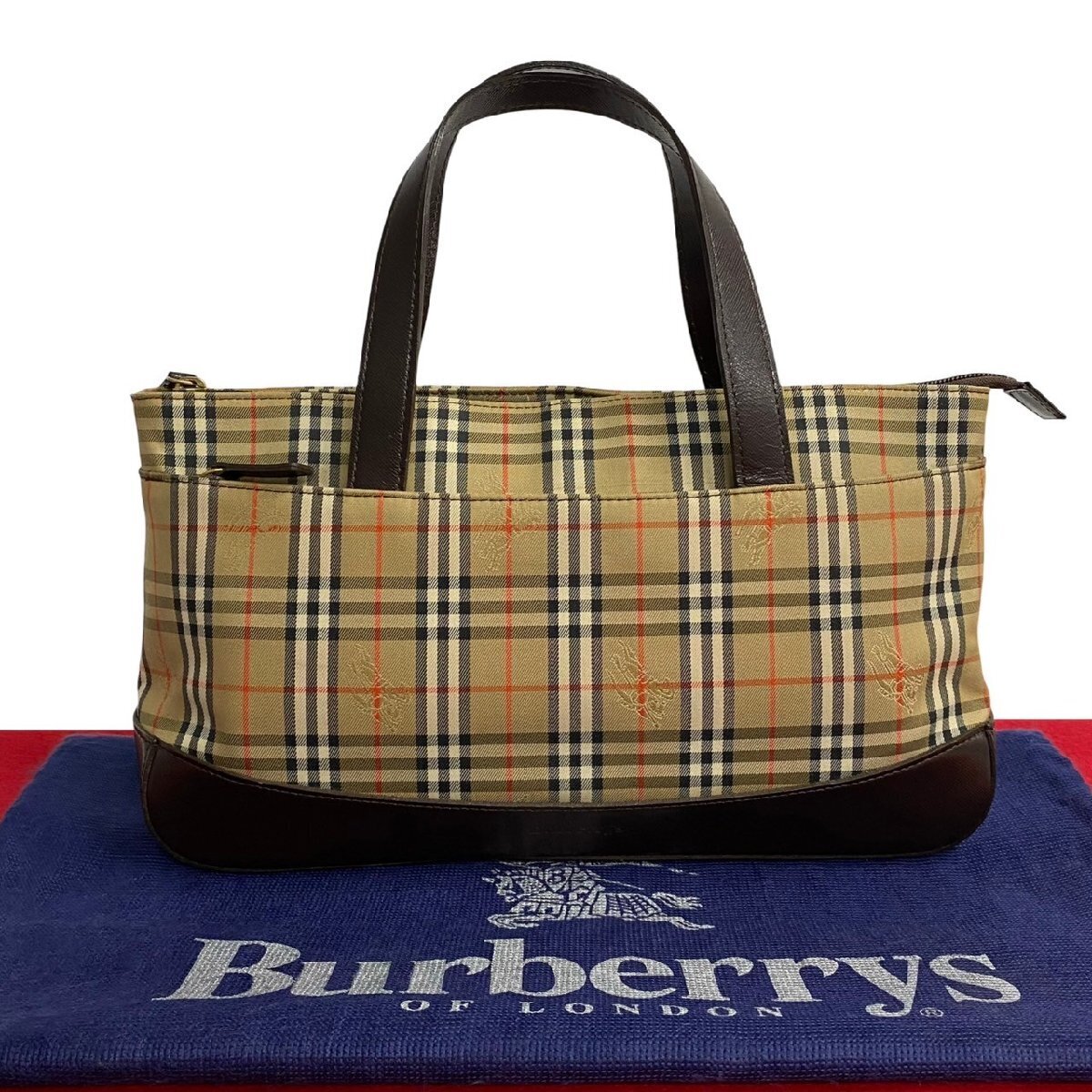 Burberrys Novachek Logo Leather Leather Canvas Handbag Mini Tote Brown 30072