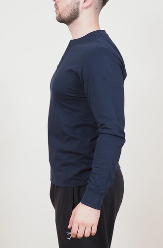 Mens Long Sleeve Cotton T-Shirt Regular Fit Crew Neck or Henley Top Lounge Work - Picture 46 of 72