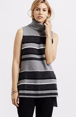 NWT LOFT LOU GREY Block Stripe Sleeveless Turtleneck Sweater Size S