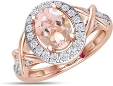6/7ct Oval Cut 7X5MM Natural Morganite  Diamond Bridal Engagement Ring Sterling