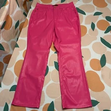 Judy Blue Faux Leather Straight Leg Pants Women's 14 (34x29) Hot Pink High Rise