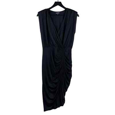 Express (S) Ruched Scrunch Bodycon Midi Dress V-Neck Black Stretch | eBay