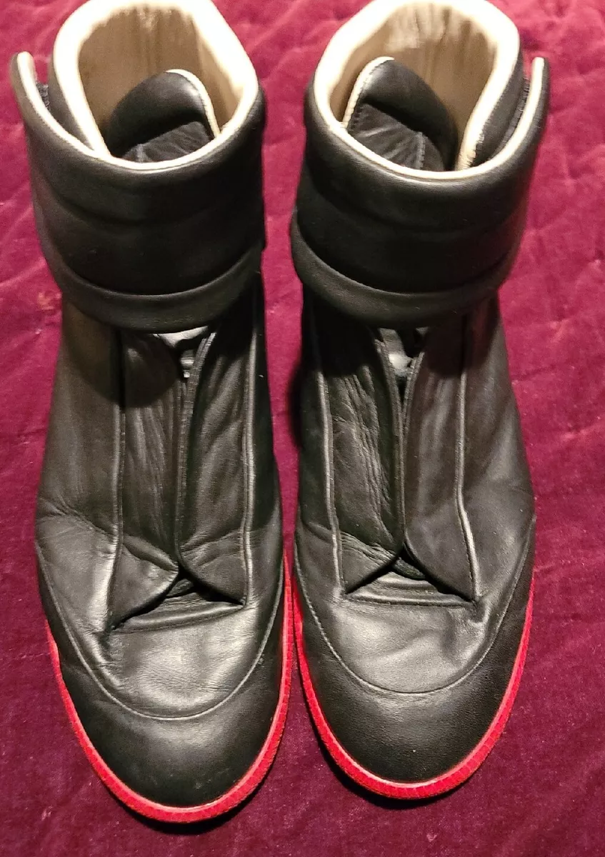 Maison Margiela Future High Black Leather Red Bottom Sneakers Size