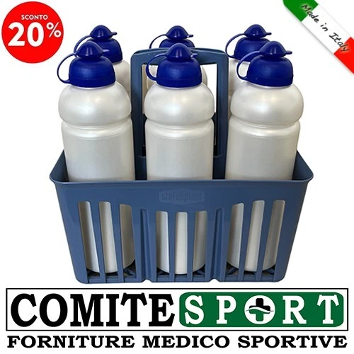 SIXTUS KIT 6 BORRACCE da 1 LITRO + CESTELLO PORTABORRACCE DA PANCHINA / CALCIO