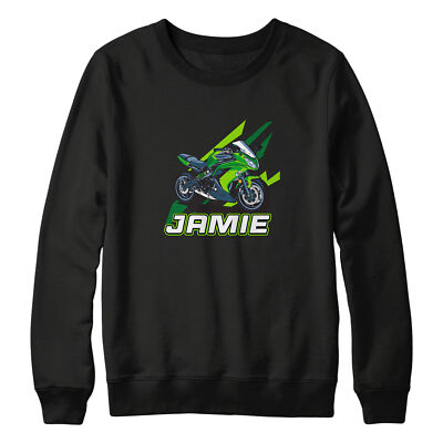 Personalisiertes grünes Motorrad Jungen Sweatshirt Geburtstag Junge Superbike Rennmotorrad...
