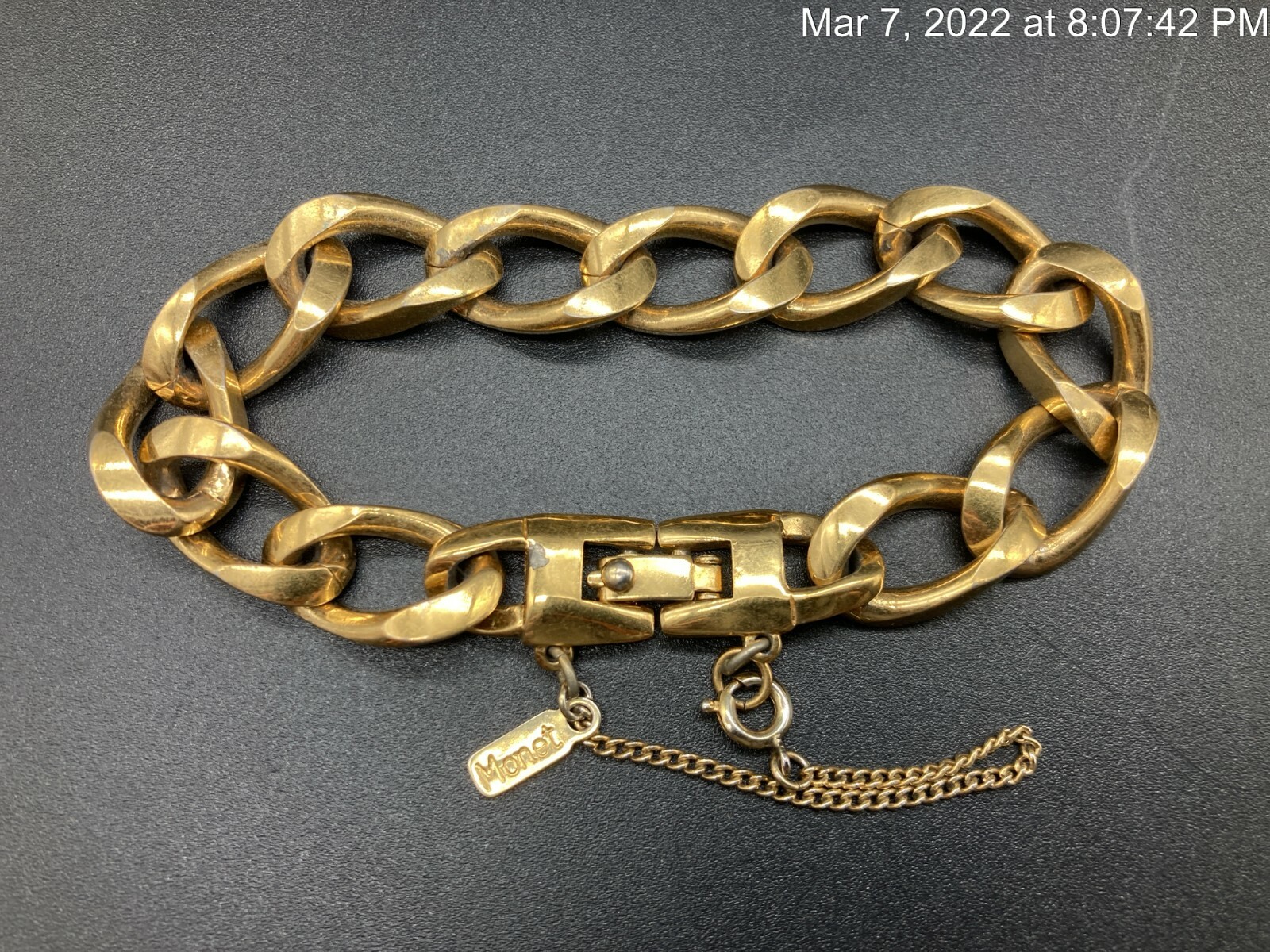 Vintage MONET Signed Solid Chain Bracelet & Gold … - image 2