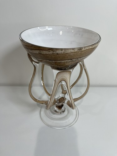 Vtg Jozephina Krosno Octopus Jellyfish Art Glass Pedestal Bowl Poland Brown Dish - Picture 2 of 7