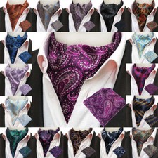 Men's Colorful Jacquard Ties Wrap Ascot Pocket Square Handkerchief Set
